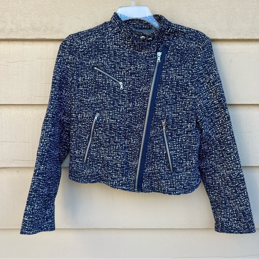 GAP blue white textured bomber jacket